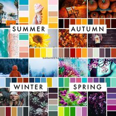 a collage of photos with the words autumn written in different languages and pictures on them