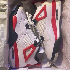 Brand New Never Worn (Deadstock) Jordan Cement Red Retro 4 Jordan 4 Red Outfit, Jordan Cement, Jordan 4 Red, Jordan 4 Bred, Red Jordans, All Nike Shoes, Purple Sneakers, Retro 4, Red Retro