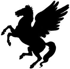 a black and white silhouette of a horse with wings