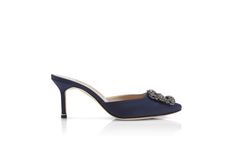 HANGISIMU | Navy Blue Satin Jewel Buckle Mules | Manolo Blahnik Manolo Blahnik Clogs & Mules, Elegant Pointed Toe Mules For Cocktail, Elegant Silver Open Heel Mules, Elegant Pointed Toe Evening Mules, Elegant Evening Mules With Pointed Toe, Elegant Silver Mules With Padded Heel, Elegant Open Heel Mules For Evening, Elegant Evening Mules With 4-inch Heel, Elegant Mules With 4-inch Heel For Evening