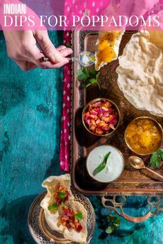 Various dips for poppadoms in snall bowls on a gold tray, surrounded by poppadoms. Indian Dips, Vegetable Curry Recipes, Beef Curry Recipe, Curry Recipes Easy, Homemade Dips