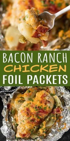 bacon ranch chicken foil packets with text overlay