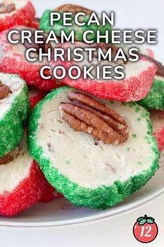 pecan cream cheese christmas cookies on a plate