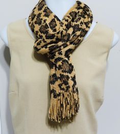 Very soft comfort biege Leopard print scarf  Size: 63" x 9"  Fringe 3" Leopard Print Scarf, Fringe Scarf, Scarf Wrap, Scarf Accessory, Leopard Print, Bathing Beauties, Sparkle, Music Clothes