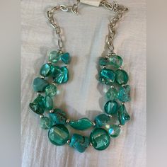 New With Tags! Approximately 16” To 18”. Turquoise Glass Necklaces For Party, Turquoise Glass Necklace For Party, Turquoise Glass Party Necklace, Casual Glass Jewelry, Pandora Christmas Charms, Ashley Cooper, David Yurman Bracelet, Trending Bracelets, Gem Necklace