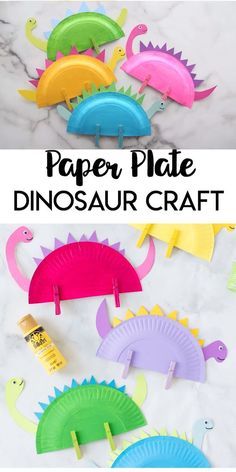 paper plate dinosaur crafts for kids to make with construction paper plates and glue on them