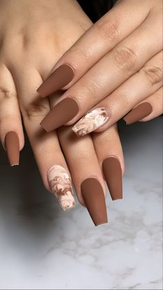 Brown Acrylic Nails, Brown Nails Design, Fancy Nails Designs, Brown Nails