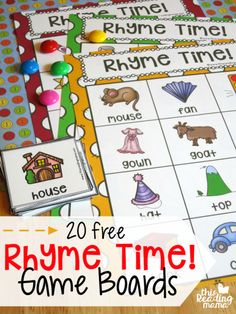 printable rhyme time game boards for kids to practice their phonicic skills