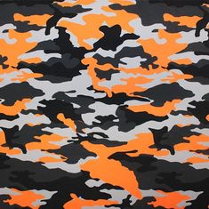 an orange and black camouflage print fabric