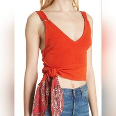 Fp Paisley Pop Red Orange Crop Tank Top. Nwt $58 Red With Paisley Accent Under Straps And Tie. Approximate 20 In L, 18 Across, Tie At Hem. Says Medium But Can Also Fit Large. Per Fp Description: Textured Woven Poly Shapes A Darted, Triangle Bodice Supported By Two Straps (With Antiqued Brass Loop Details). Long Ties (With A Paisley Print Reverse) Tie Elegantly At The Side Of The Cropped Hem. Lined. 50% Polyester, 45% Acetate, 5% Spandex For Stretch. Make A Bundle, Get An Offer. Chic Paisley Print Top For Day Out, Red Paisley Print Summer Top, Red Paisley Print Cotton Top, Free People Tank Top, Layered Tank Top, Boho Tank Top, Orange Tank Top, Strap Crop Top, Halter Tank Top