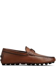 chestnut brown leather burnished finish tonal logo plaque piped-trim detailing round toe slip-on style branded leather insole signature Gommino sole Loafers Brown, Chestnut Brown, Leather Loafers, Loafer Shoes, Chestnut, Brown Leather, Men's Shoes, Fashion Branding, Loafers