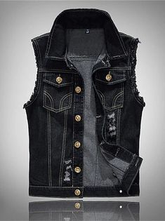 Men's Vest Gilet Fishing Vest Hiking Vest Sleeveless Vest Gilet Jacket Outdoor Street Daily Going out Casual Spring Fall Pocket Polyester Breathable Plain Zipper Stand Collar Loose Fit Black Army 2023 - AU $40.99 Denim Vest Men, Black Denim Vest, Waistcoat Men, Hip Hop Jeans, Denim Vests, Jean Vest, Casual Vest, Sleeveless Jacket, Denim Jacket Men