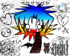 an image of a cartoon character with lots of graffiti on it