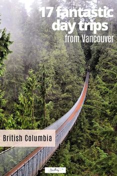 an image of a bridge in the middle of a forest with text that reads 17 fantastic day trips from vancouver