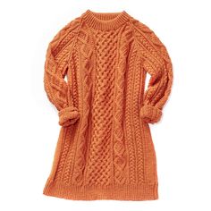 an orange sweater on a white background with the back turned to look like it is knitting