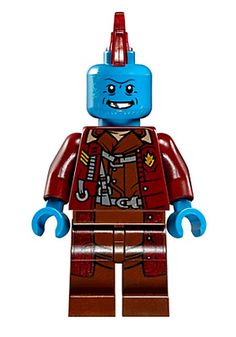 the lego movie character is wearing a red and blue outfit