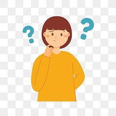 a woman who is thinking with question marks on her head, transparent background png and psd