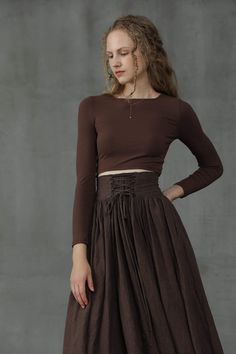 Cozycore Fashion, Brown Tiered Skirt For Fall, Spring Brown Fitted Maxi Skirt, Brown Tiered Skirt Bottoms For Fall, Brown Fitted Skirt For Spring, Fitted Brown Tiered Skirt, Fitted Brown Skirt For Spring, Brown Fitted Flared Skirt, Fitted Brown Flared Skirt