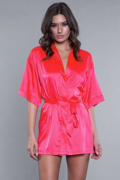 Pink Satin Robe, Beach Dresses Casual, Beer Girl Costume, Corset Costumes, Knee High Stockings, Unique Costumes, Satin Sash, Black Hot Pink, Leather Lingerie