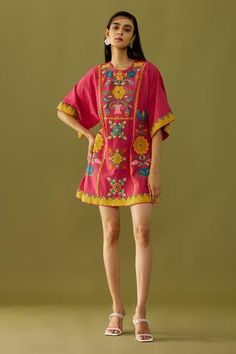 Shop for Chandrima Fuchsia Kala Cotton Floral Applique Work Dress for Women Online at Aza Fashions Applique Jumpsuit, Indian Handloom, Applique Work, Fuchsia Dress, Work Dresses For Women, Cotton Slip, International Style, Applique Shirts, Yellow Ties