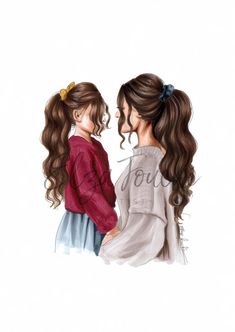 Mum And Daughter, Mom And Daughter, Mother And Daughter, Girls Room, Fashion Illustration, Mothers Day, Hair, Dresses