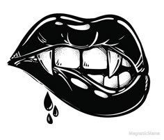 a black and white drawing of a mouth with dripping water on the tongue, drawn by hand