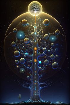 an image of a tree that is surrounded by planets