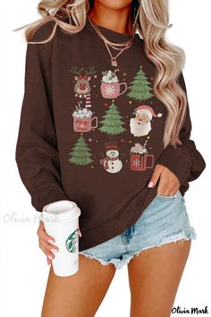 Olivia Mark - Winter Christmas Casual, Cute, Vintage Long-Sleeved Leisure Sweatshirt Coffee Sweater, Coffee Sweatshirt, Vintage Long Sleeve, Christmas Vintage, Long Sleeve Casual, Casual Sweatshirt, Long Sleeve Sweatshirts, Winter Christmas, Winter Women