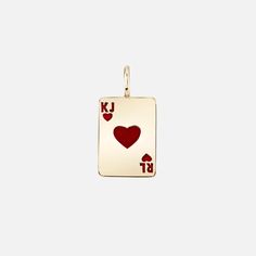 The vintage-inspired Ace of Hearts Enamel Charm is customizable with two sets of initials of your choosing in hand-painted cherry red enamel. Double the initials, double the fun. Material: 14k Yellow Gold, Enamel Pendant Measures: 14mm H x 10mm W Charm only, no chain included Handmade in California, USA Ace Of Hearts, Enamel Charms, Pendant Rings, Gold Enamel, California Usa, Silver Pearls, Cherry Red, Bracelet Gift, Ring Bracelet