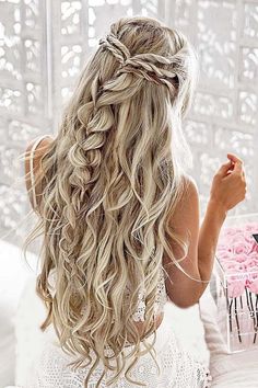 Prom Hairstyles For Long Hair, Pretty Braided Hairstyles, Hair Styles 2017, Braided Hairstyles For Wedding, Half Up Hair, Formal Hairstyles, Long Blonde Hair