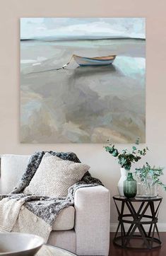 Provincetown Boat Canvas Wall Art - GreenBox Art Beach Bedroom, Artist Biography, Grey Tones, Alcohol Ink Art, Art Ink, Coastal Art, Pastel Blue, Art Wall Kids, Artist Canvas