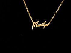 A beautiful personalized gift for the namesake or Marilyn monroe fan! A pretty gold over sterling  necklace!9-5 2017 Soundwave Jewelry, Rubber Bracelets, Sterling Necklaces, Silver Chain Style, Friendship Gifts, Custom Necklace, Marilyn Monroe, Name Necklace, Personalized Jewelry