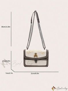 Bird in Bag - Embroidered Metal Flap Square Bagette Chic Embroidered Beige Shoulder Bag, Chic Beige Embroidered Bags, Chic Beige Embroidered Shoulder Bag, Trendy White Embroidered Shoulder Bag, Chic Embroidered Crossbody Shoulder Bag, Chic Embroidered Crossbody Bags, Chic White Embroidered Bag, Chic White Embroidered Shoulder Bag, Chain Pattern