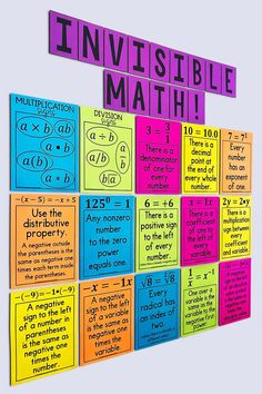 a multicolored poster with the word invisible math written on it and several different types of numbers