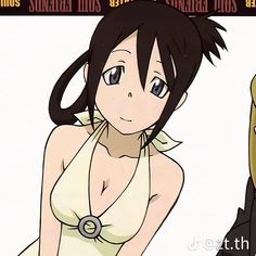 an animated image of a woman in a bathing suit next to a man with long hair