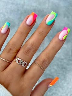 Multicolor Collar Color Nails Embellished Beauty Tools Multicolored Nails, Short Square Nails, Summer Nails Colors, Neon Nails, Short Acrylic Nails, Nail Arts, Best Acrylic Nails