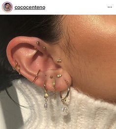 a close up of a person with ear piercings on their left and right ears