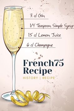 a french recipe poster with a glass of wine and some yellow ribbon on the side