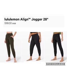 Size 2..any of the colors shown Joggers Lululemon, Lululemon Align, Joggers Womens, Yoga Women