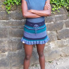 One-Of-A-Kind Designer Piece Made With Great Precision. Stylish Mini Skirt Design With Detailed Ruffle Waist! Waist Has Adorable Drawstring As Well So That Its Size Can Be Adjusted. Women's Size Small. Waist Across Is 15in. Without Drawstring Tightening. Length Is Approx. 13in. Made From 100% Acrylic Blue Yarn. Tags: Hand Crafted, Handmade, Trendy, Ruffles. Crochet Skirt Tutorial, Mini Skirt Design, Crochet Mini Skirt, Hollister Skirt, Crochet Skirt Pattern, Skirt Ruffle, Handmade Skirts, Skirt Tutorial, Colorful Crochet