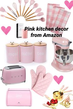 pink kitchen decor from amazon with hearts and utensils