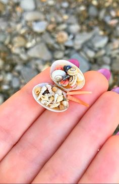 someone is holding two tiny seashells in their palm, with shells inside them