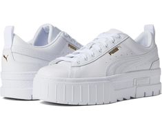 Women's PUMA Mayze Classic | Zappos.com Womens Puma Shoes, Puma White Sneakers Outfit Women, Puma Mayze Platform, Shoes Puma Women, Cute Puma Shoes, Puma Platform Sneakers Outfit, Puma Mayze Outfits, Puma Shoes Women Outfit, Puma Sneakers Women