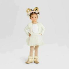 Toddler Goat Costume Dress (with Headband) 4T-5T -  Hyde & EEK! Boutique™  Make sure your kiddo is ready to have a baa-some time this festive season wearing this Goat Halloween Costume Dress OR ANY OCCASION from Hyde & EEK! Boutique™.  Crafted from soft and lightweight fabric for comfy wear, this Halloween costume dress features an allover glitter detailing with faux fur coat and mesh skirt, along with a headband featuring built-in ears and horns to dress your little one as an adorable farm anim Goat Costume, Care Bears Halloween Costume, Disney Princess Elena, Toddler Girl Halloween, Fairy Halloween Costumes, Spooky Costumes, Reborn Toddler Dolls, Chris Loves Julia, Halloween Long Sleeve