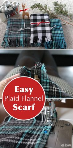 an easy plaid flannel scarf is shown with text overlay