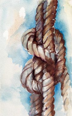 a watercolor painting of some kind of twisted rope