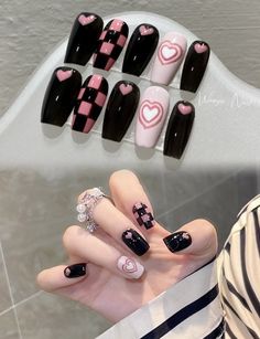 Pink Black Nails, Nail Art Designs For Beginners, Nail 2023, Easy Nail Art Designs, Kutek Disney, Fake Nails Designs, Hello Nails, Punk Nails