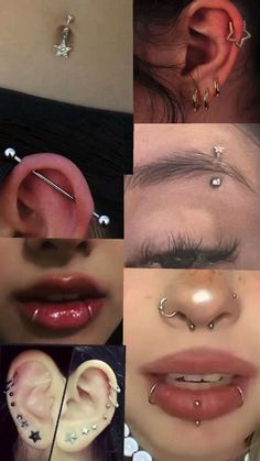 Multiple Nose Piercings Aesthetic, Tongue Piercing Healing Process, Cute Peicerings Ideas, Hot Ear Piercings, Different Piercings Face, Cool Nose Piercings, Percinings Ideas, Pirsing Ideas, Nose Piercings Ideas