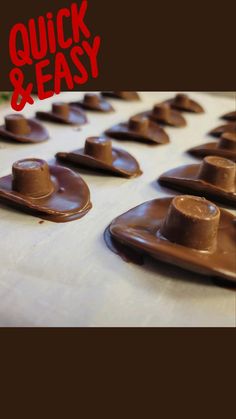 chocolate covered hats sitting on top of each other in the middle of a table with text overlay reading quick and easy