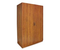 a wooden cabinet with two doors on one side and an open door on the other